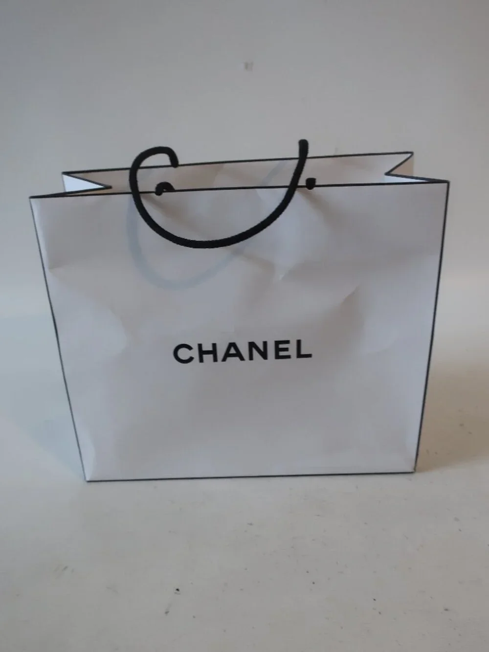 Authentic Womens Chanel White Black Logo Paper Gift Shopping Bag